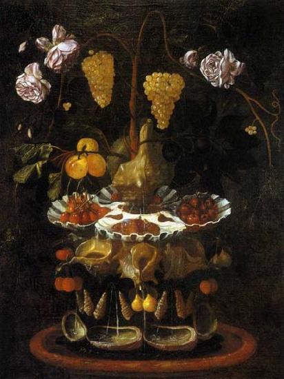 Juan de Espinosa Still-Life with a Shell Fountain, Fruit and Flowers